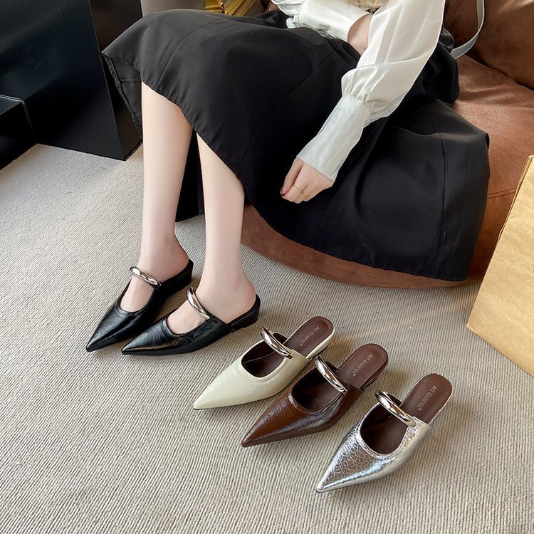 Pointed Toe Slip-on Mule Sandals With Chunky Heels - Image 4
