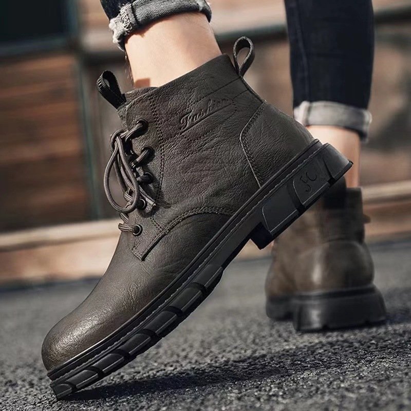 High-top Men's Black Leather Shoes - Image 4