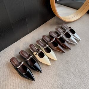 Pointed Toe Slip-on Mule Sandals With Chunky Heels