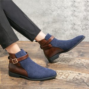 Men's High Top Working Wear Retro Platform British Style Color Block Biker Short Boots