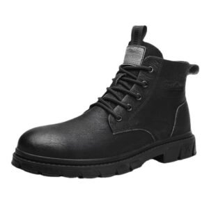High-top Men's Black Leather Shoes