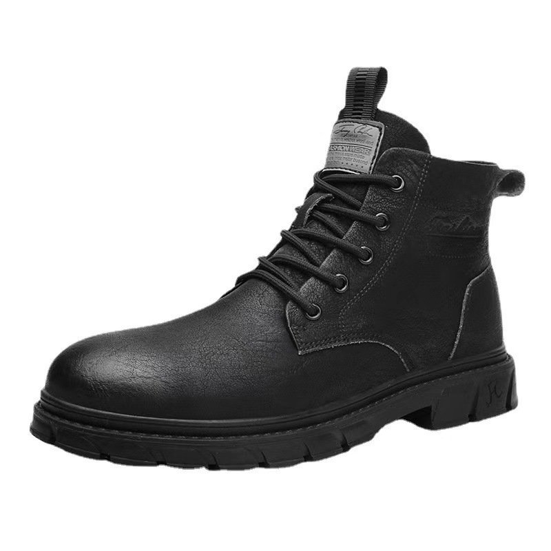 High-top Men's Black Leather Shoes